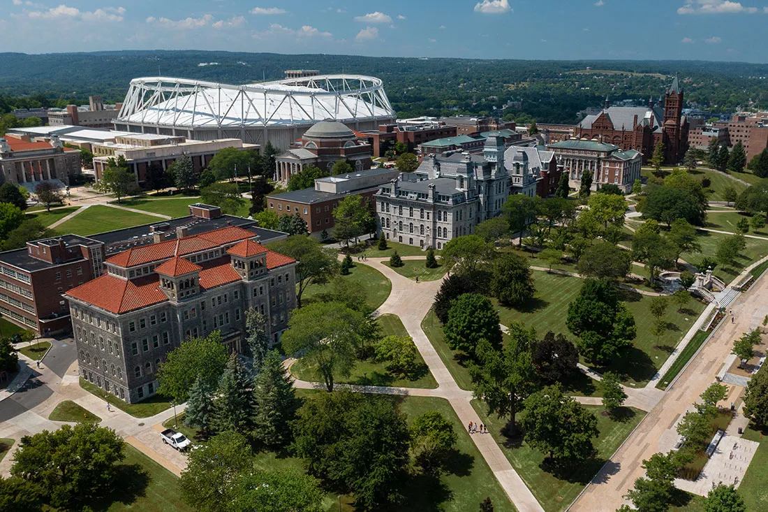 drone view of the dome and campus