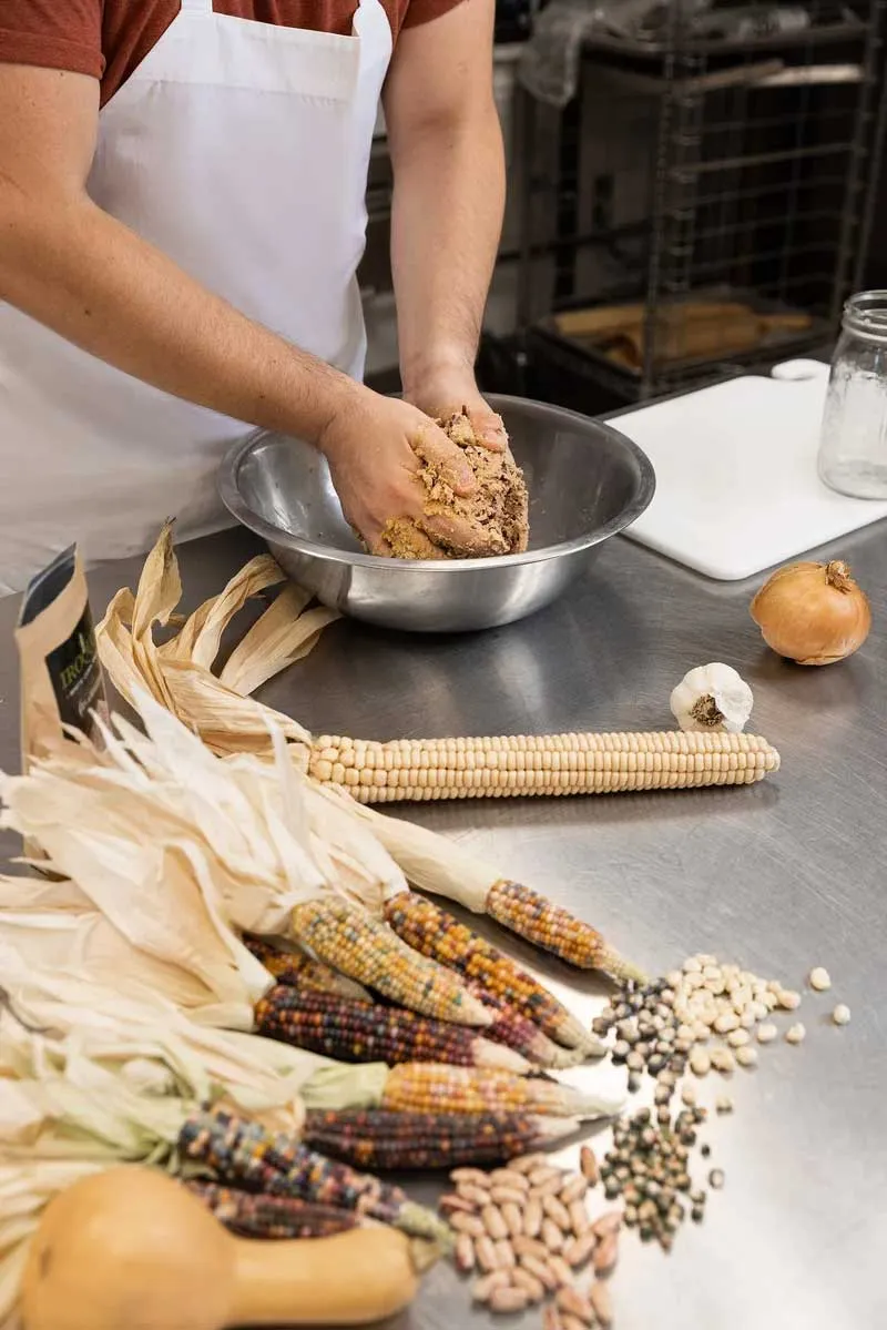 hands preparing corn
