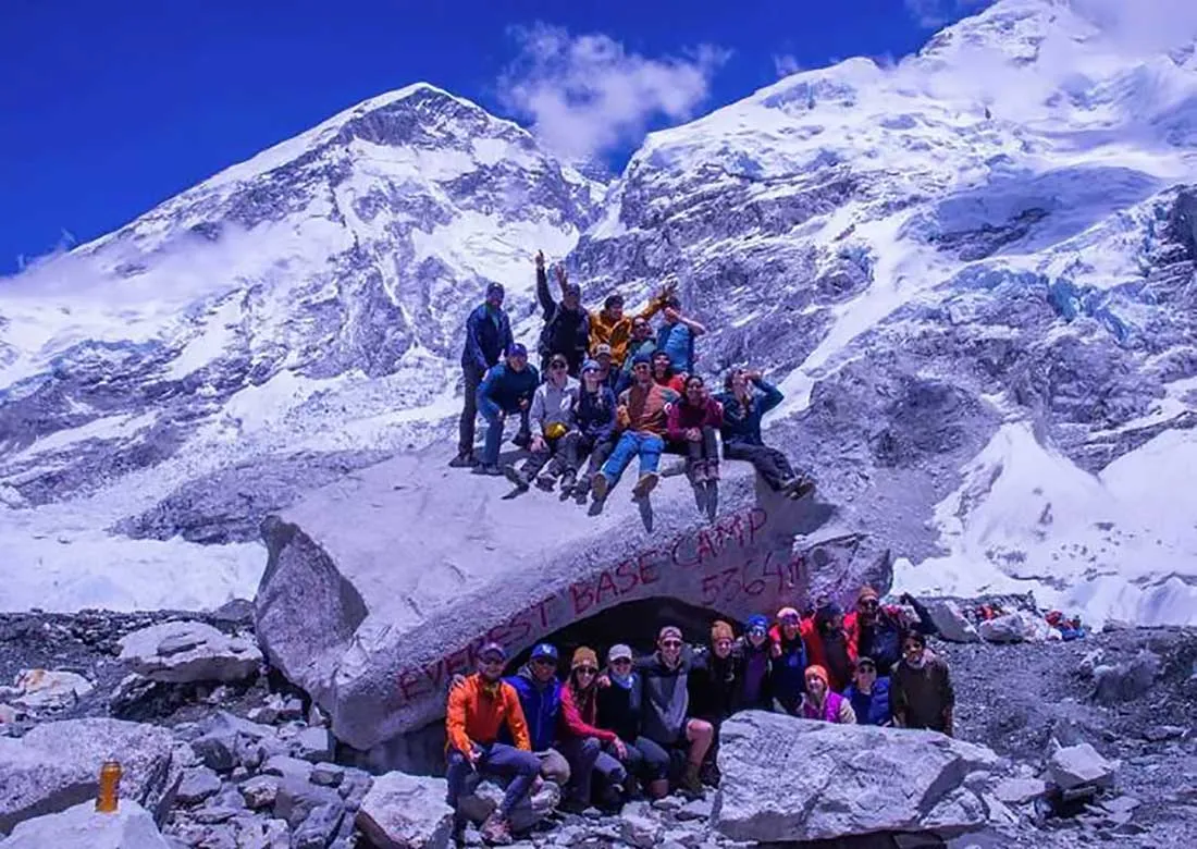 group at base camp on Mount Everest