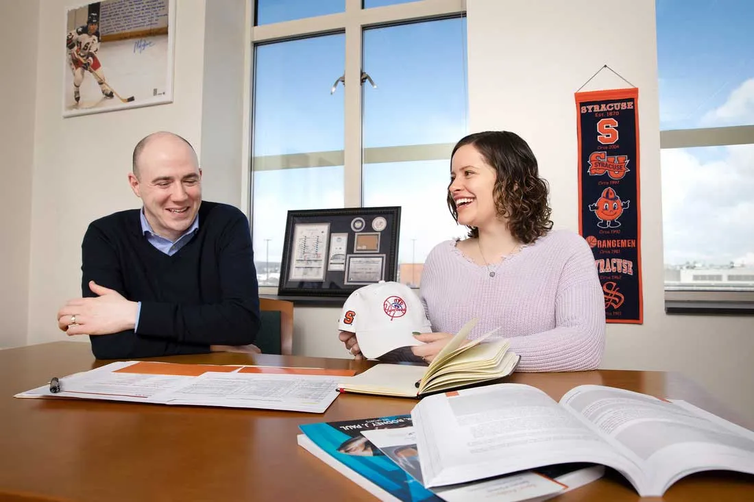 A student with an academic counselor