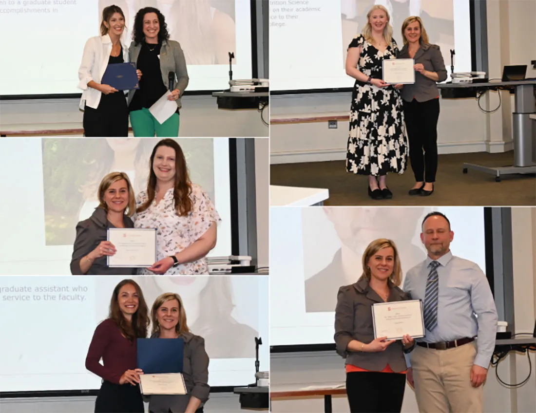collage images of students accepting awards from Nutrition faculty