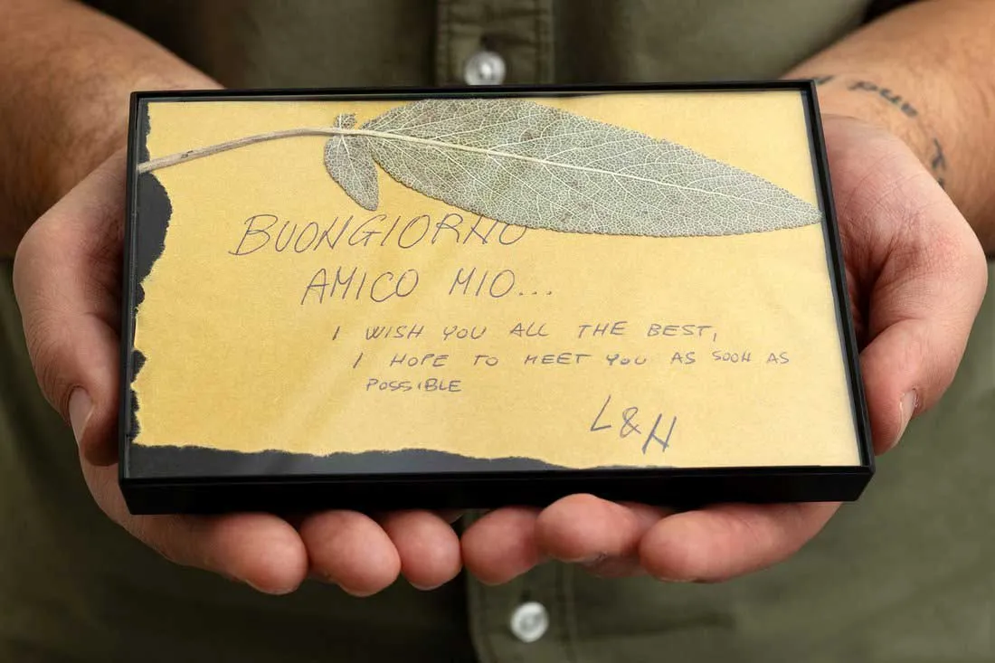 box containing a sage leaf that was a gift