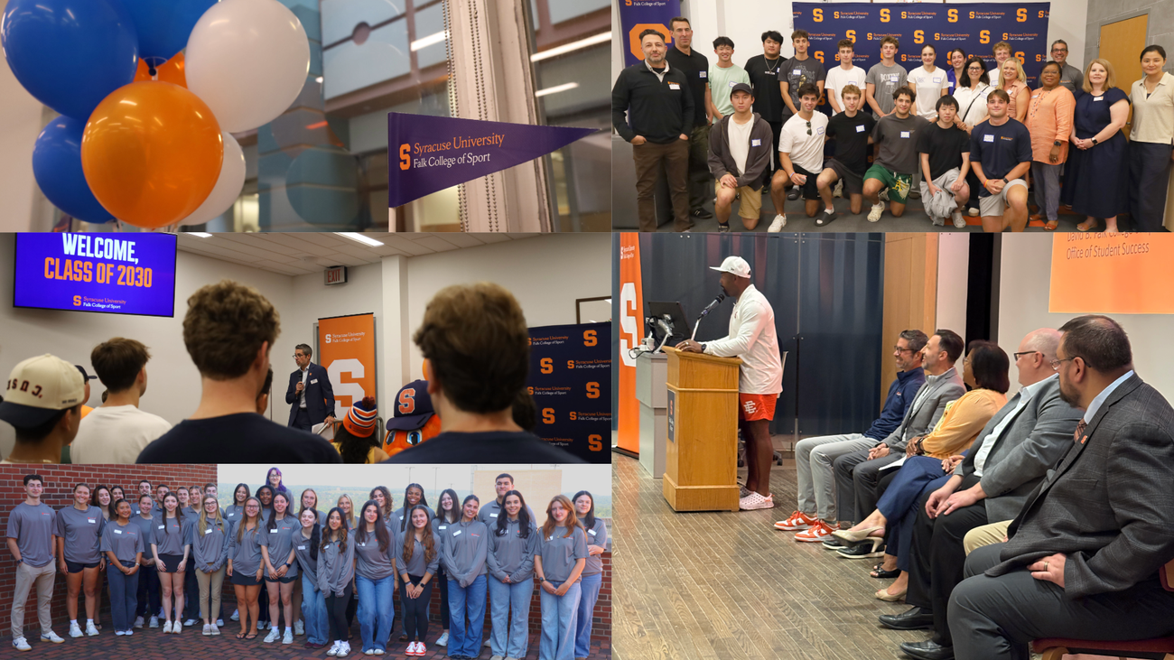 A collage of images showing students posed, during special events and guest speakers talking.