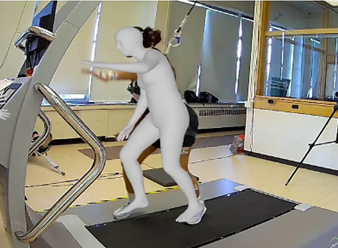 3-d model simulating a fall on a treadmill
