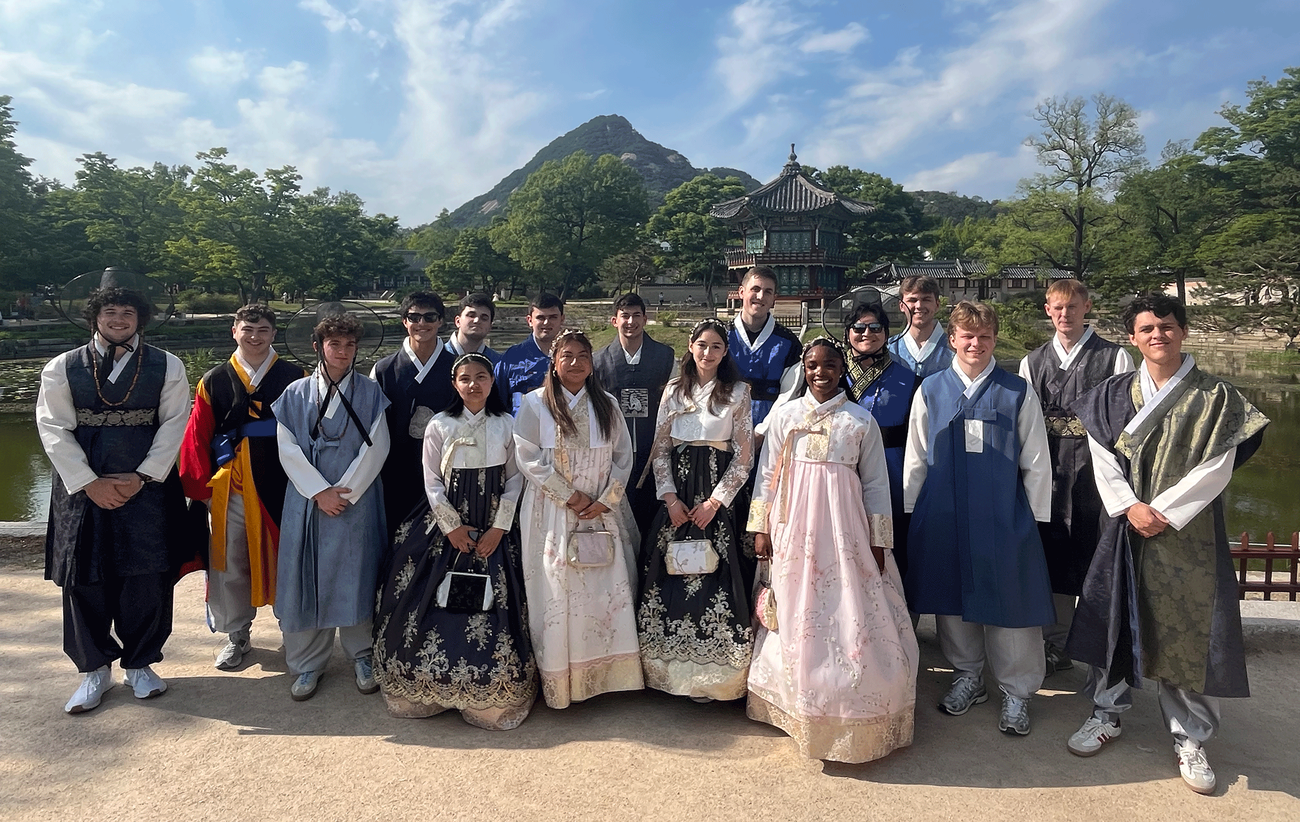 students in Hanbok attire