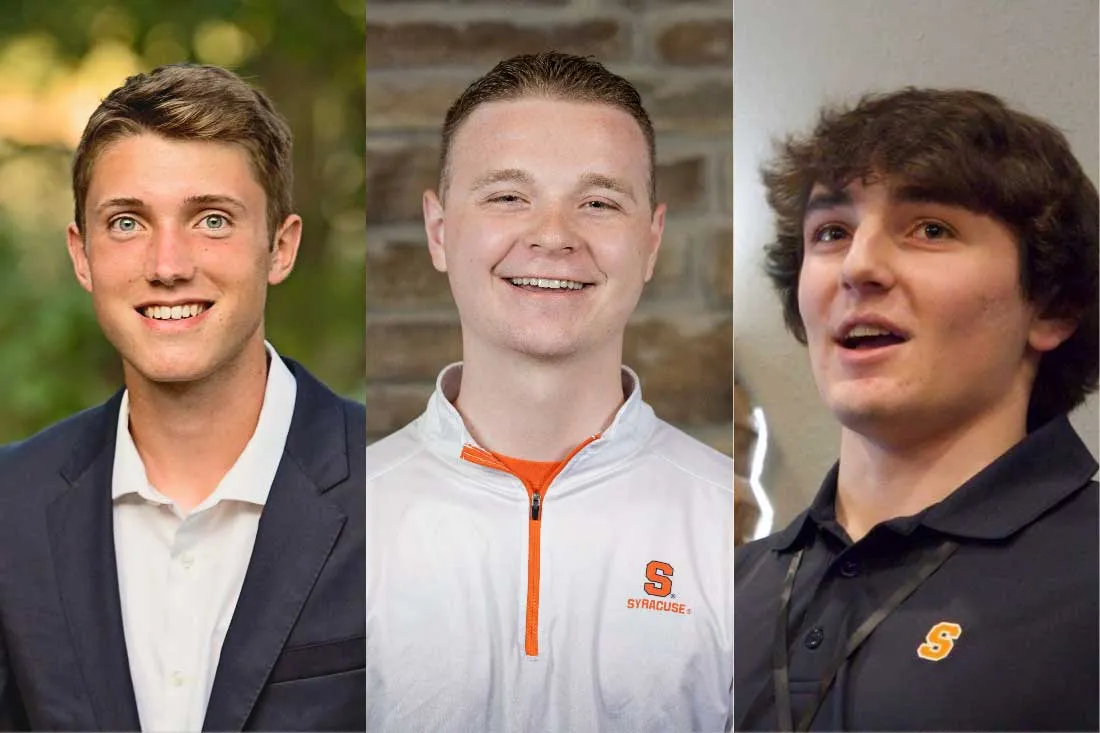 three headshots of young men side by sideFrom left, Caden Lippie, Zachary Palfey, and Jonah Soos were three of the six Sport Analytics students from Syracuse University who spent the Spring 2023 semester working for the performance intelligence company Kitman Labs.