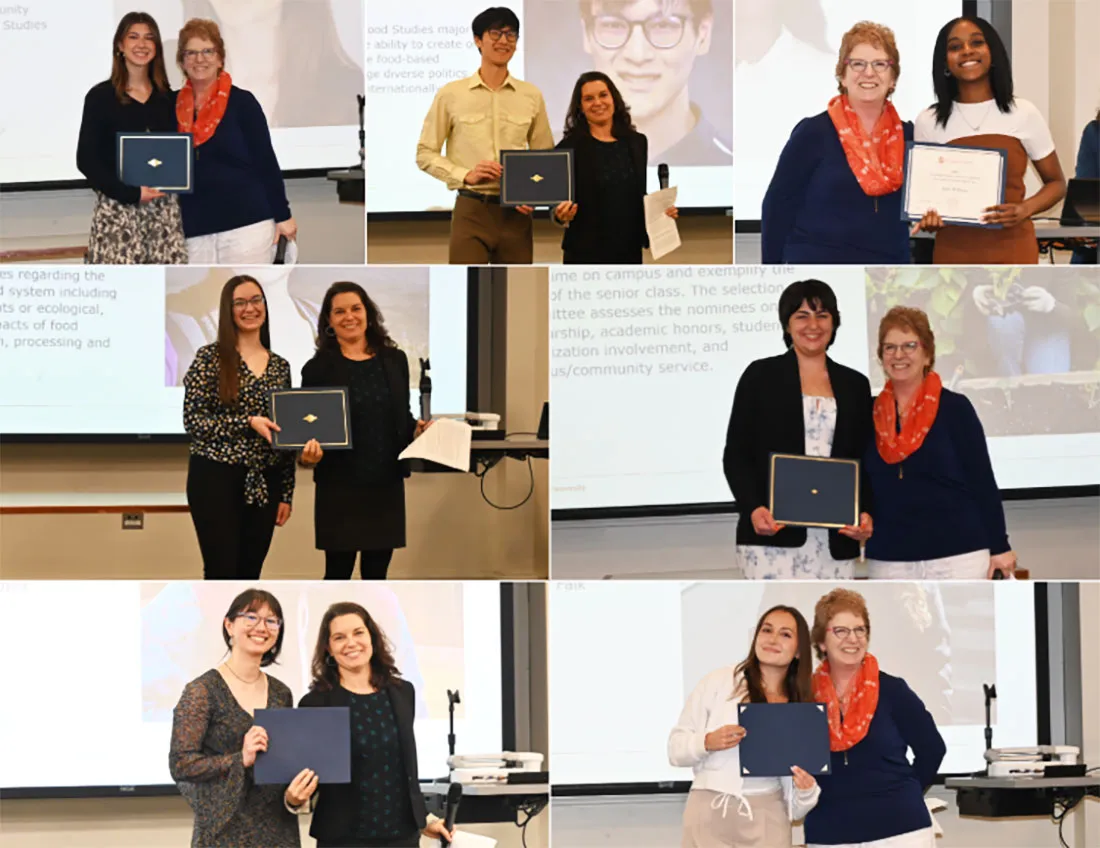 collage images of students accepting awards from faculty in Food Studies