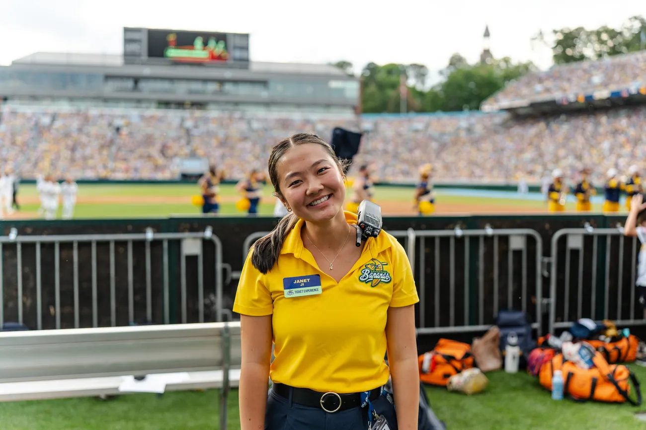 Janet Ji poses on a sport field