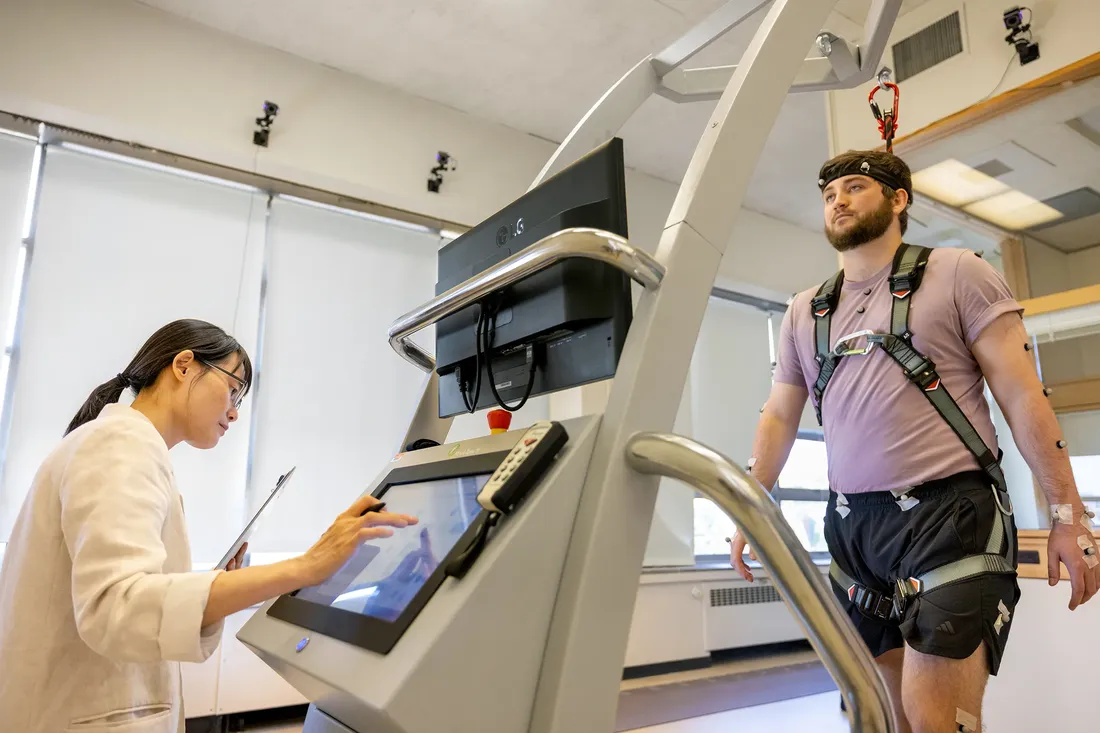 Student walking treadmill to simulate loss of balance