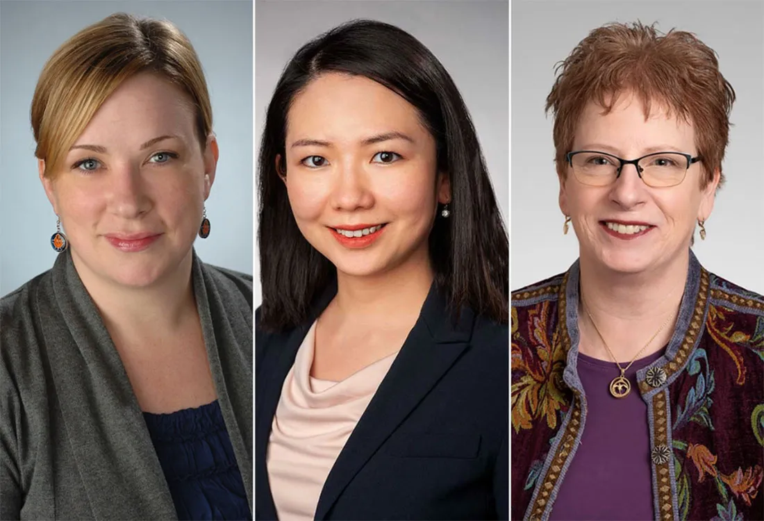 headshots of faculty members Camerson, Pei and Kiernan