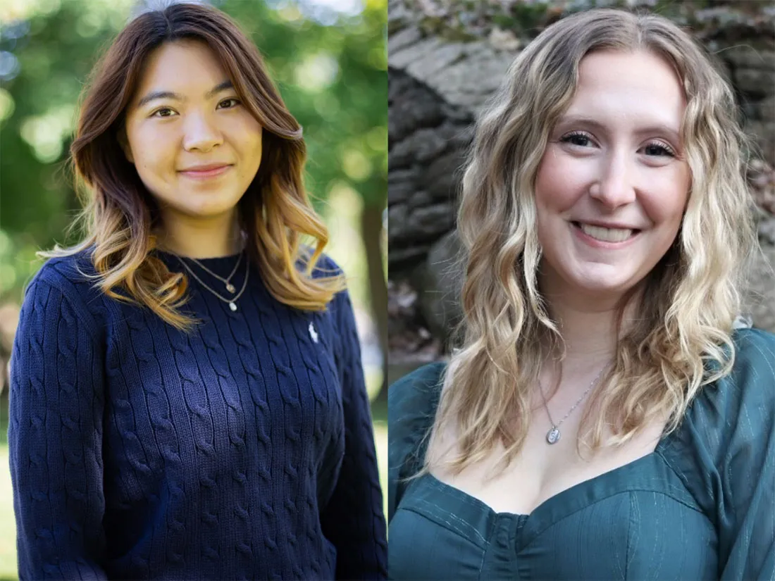 portrait images side by side of two female students
