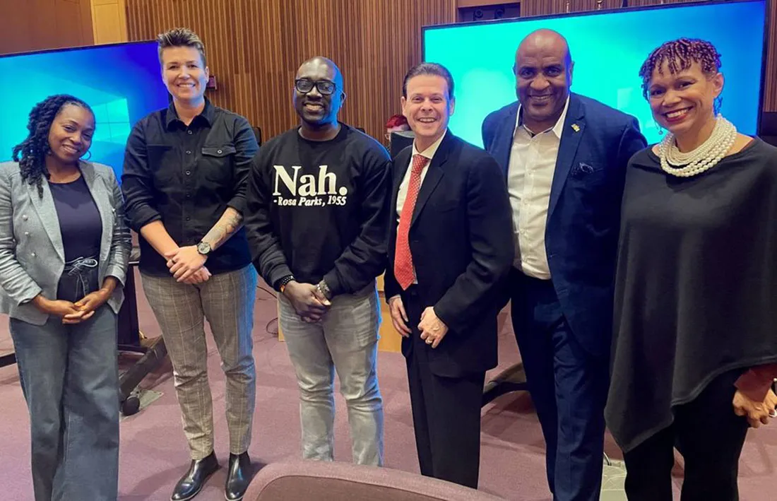 panelist stand together for second annual DEIA in Sport symposium