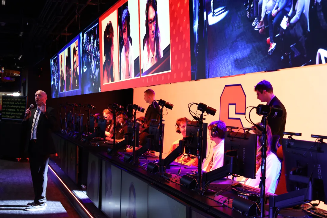 Students work in a live esports broadcast environment