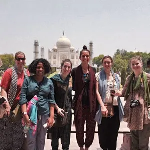 students standing together outside of Taj Mahal