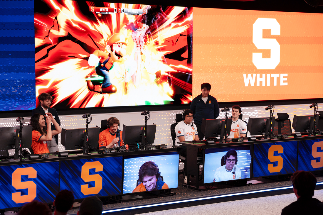 students competing in video game at grand opening of Marley Education Center esports (Photo by Amy Manley)